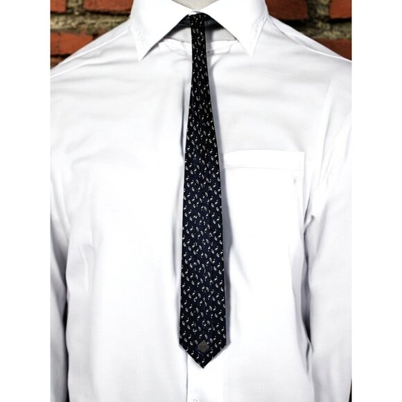 St. Loren Made In Italy 100% Silk Navy Blue with White Pelicans Tie - Picture 2 of 6